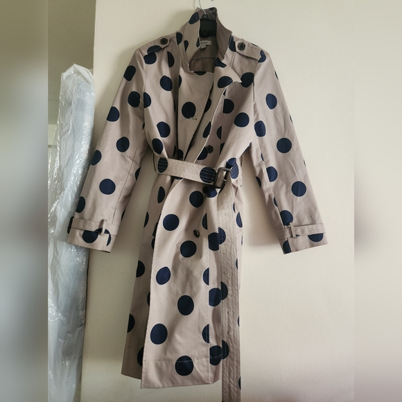 On 34th polka-dot Trench-coat Size M Beige Blue Navy Dots BNWT. NO LOW BALLING!! - Picture 3 of 8